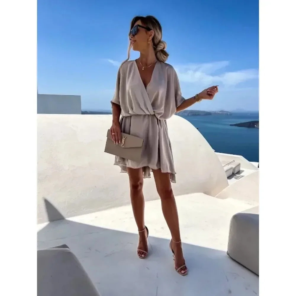 Livia V-neck Loose Satin Dress