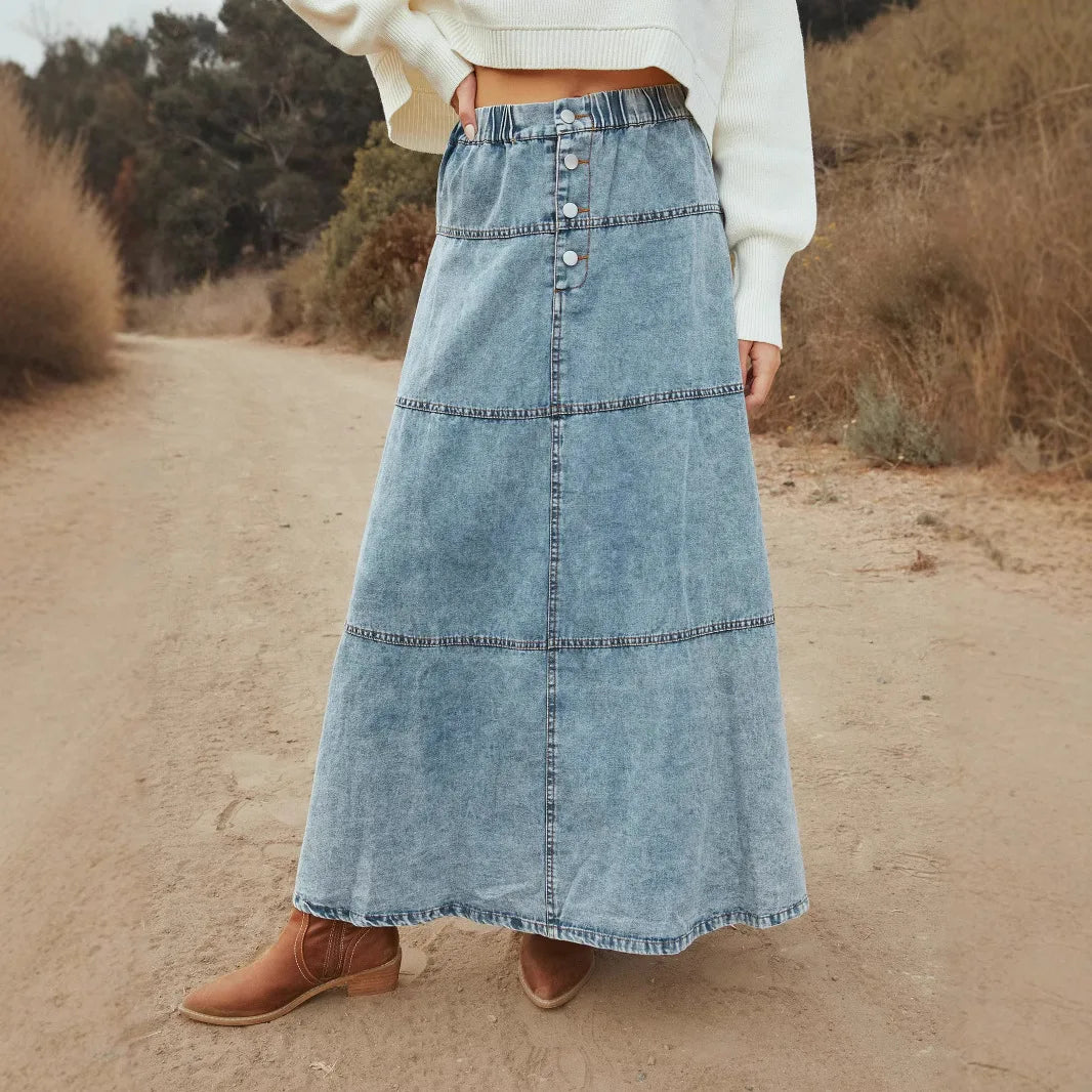 Gaiai Boho Maxi Denim Skirt