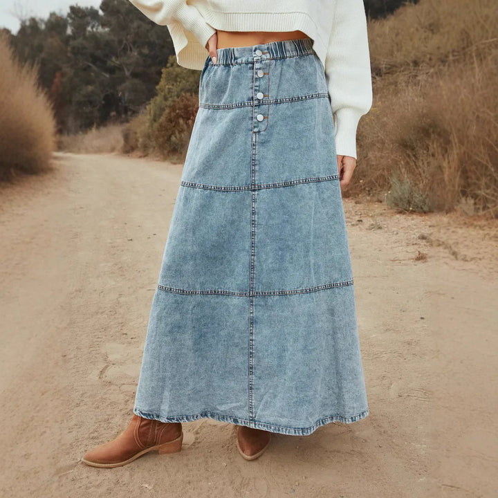 Gaiai Boho Maxi Denim Skirt