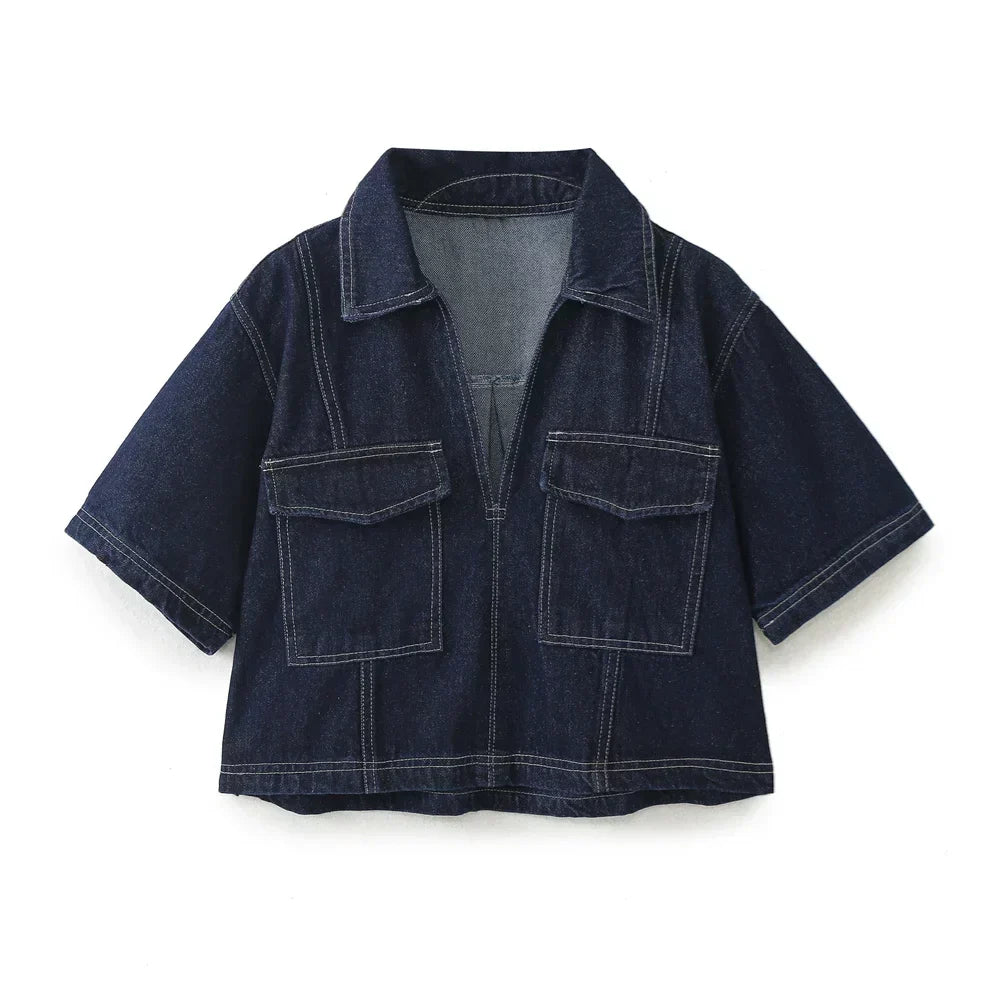 Jeanina® | Denim Set with V-Neck Design