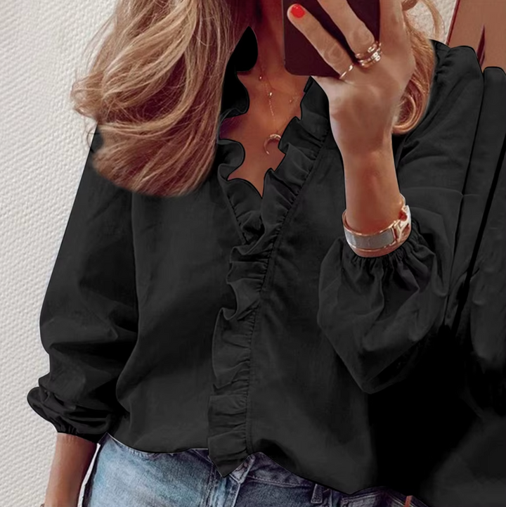 Maisie | Long Sleeve Blouse with Ruffled V-Neck