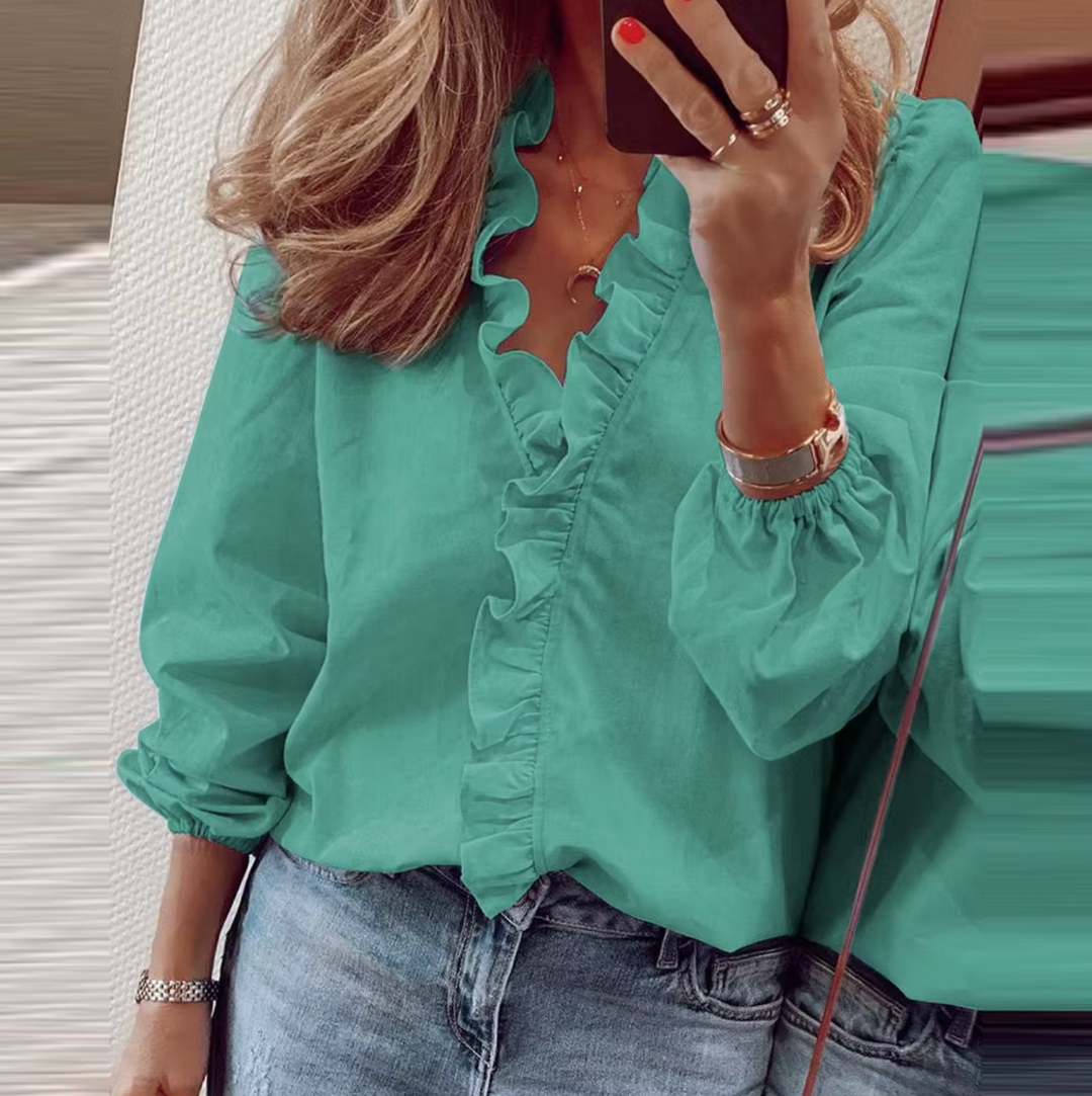 Maisie | Long Sleeve Blouse with Ruffled V-Neck