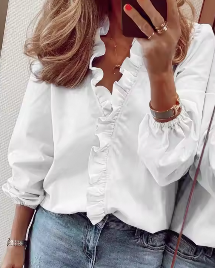 Maisie | Long Sleeve Blouse with Ruffled V-Neck
