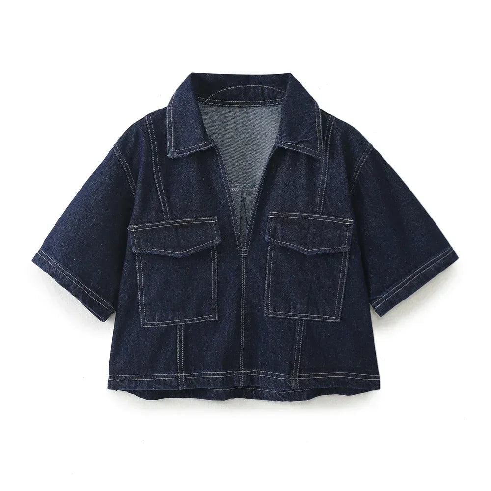 Jeanina® | Denim Set with V-Neck Design