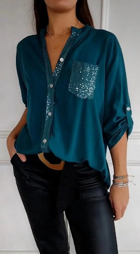 Stella | Casual Top Featuring Inserts and Sequin Accents