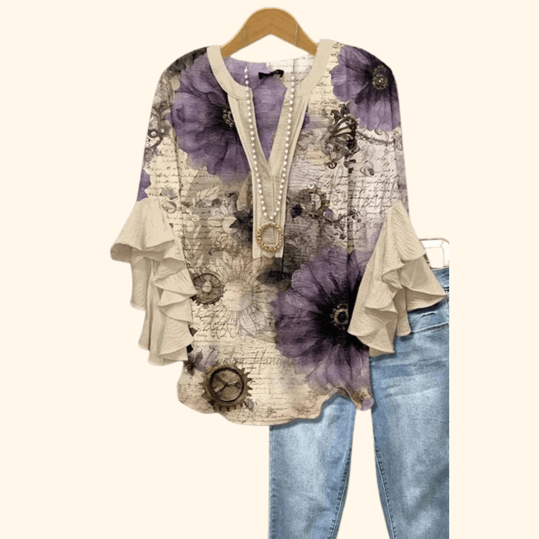 Vintage Violet - Vintage Floral Print Blouse