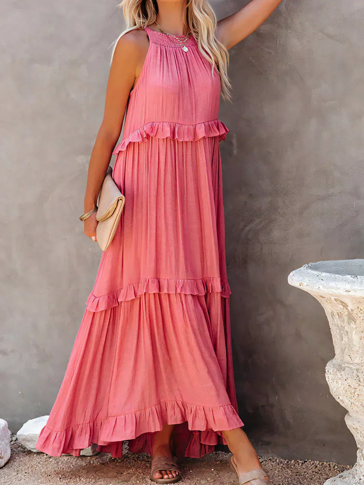 Lillian™ | Ocean Breeze Halter Maxi Dress with Ruffles