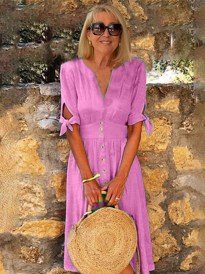 Val | Deep V-Neck Lace-up Dress