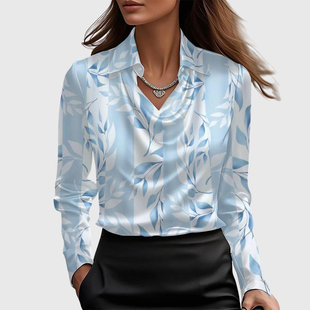 Sylvie | Blouse with luxurious sheen and pleated neckline