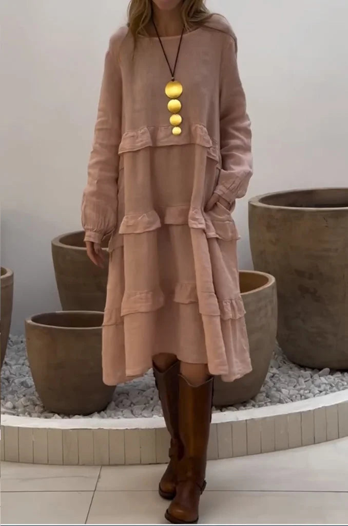 Aerele | Stylish Crew Neck Ruffle Hem Dress