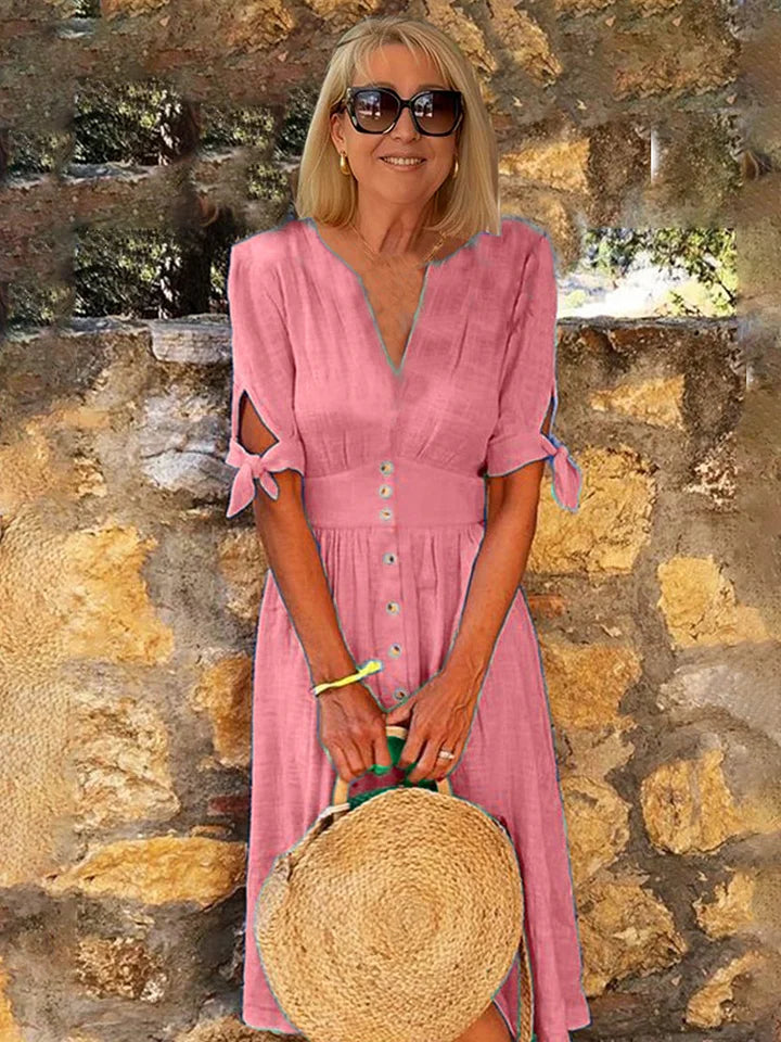 Val | Deep V-Neck Lace-up Dress