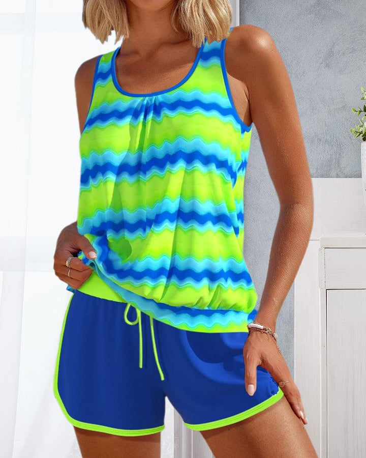 Unique Blue Strap Drawstring Waist Swimwear