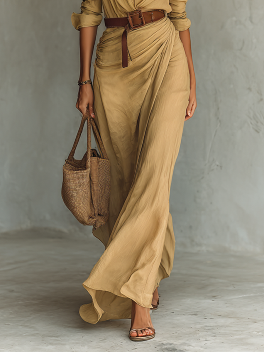 Nuria | Long Maxi Dress with Notched Collar