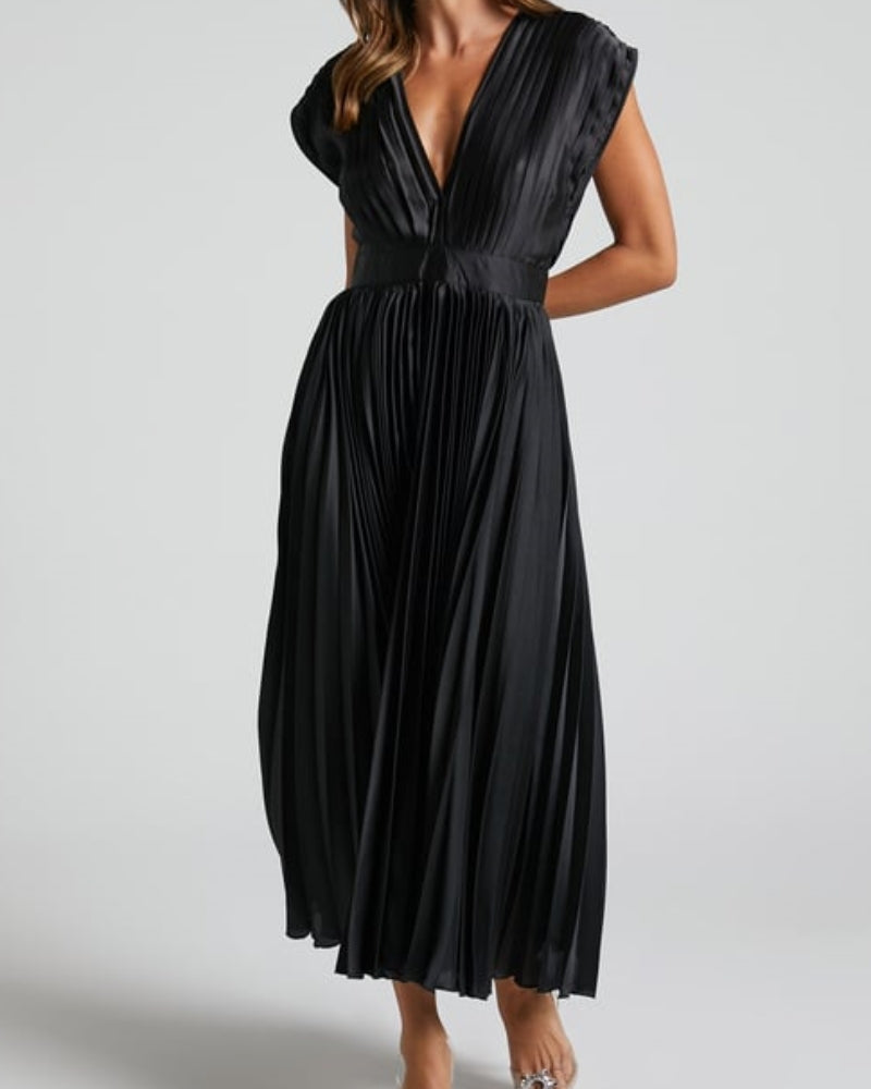 Nicole | Timeless Elegance: Draped V-Neck Pleated Skirt Dress