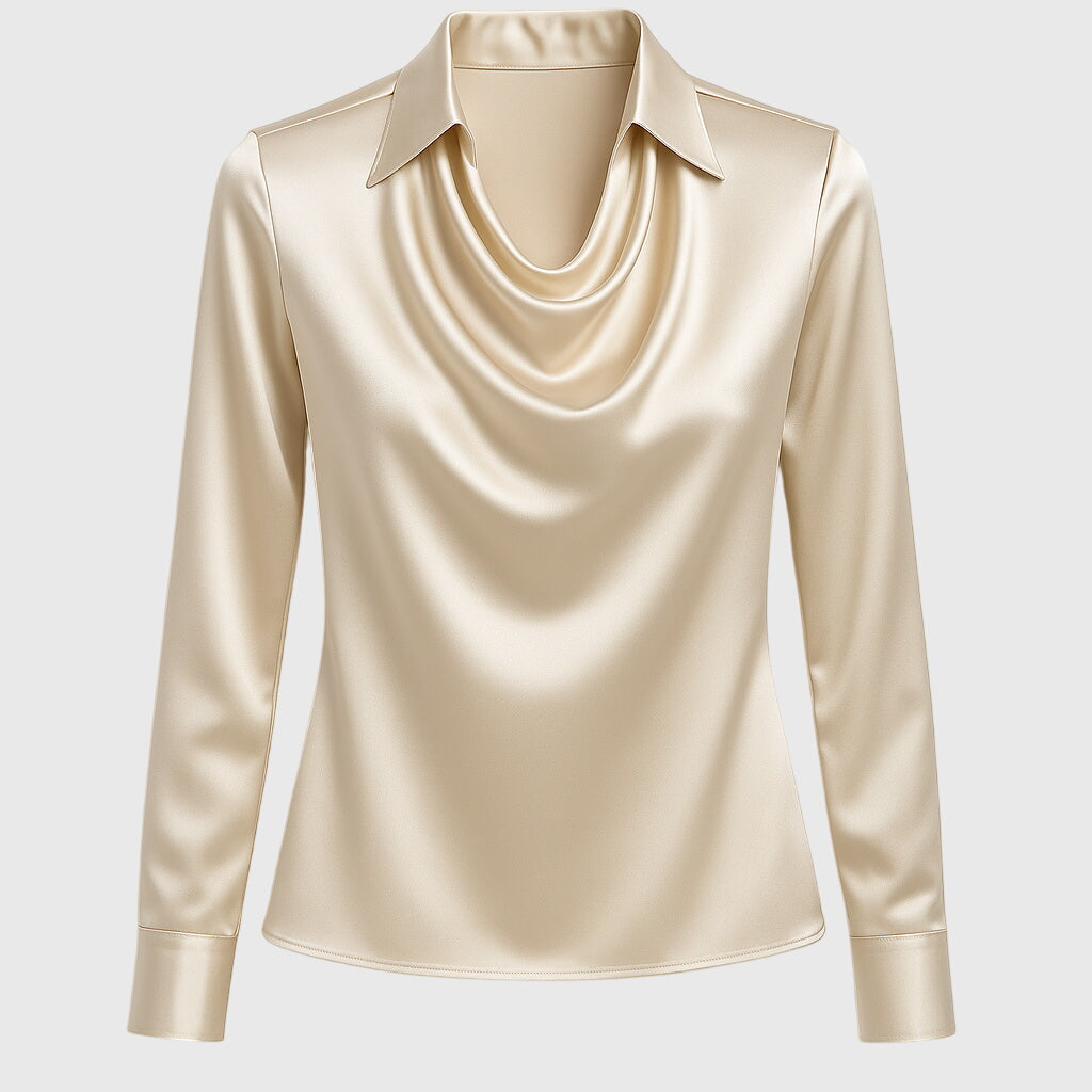 Sylvie | Blouse with luxurious sheen and pleated neckline