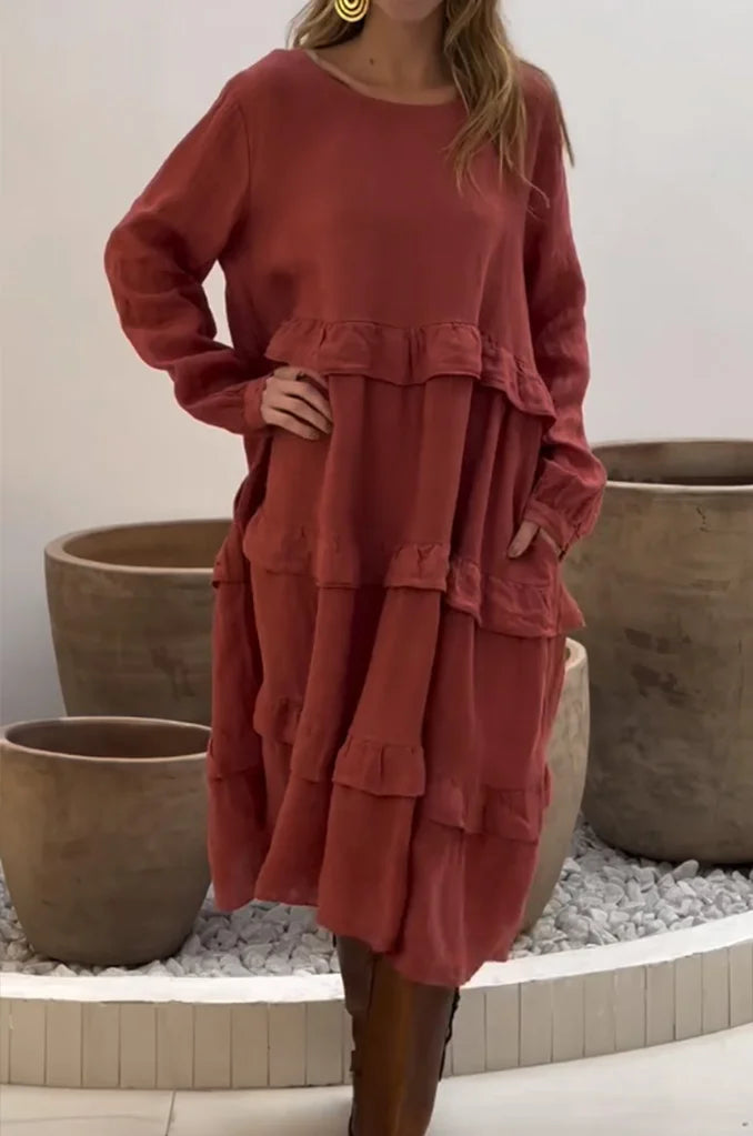 Aerele | Stylish Crew Neck Ruffle Hem Dress