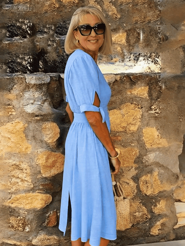 Val | Deep V-Neck Lace-up Dress