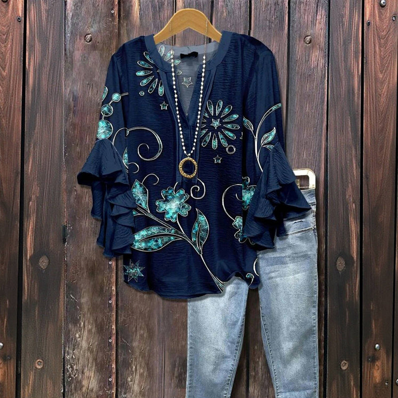 Retro Floral Pattern Top