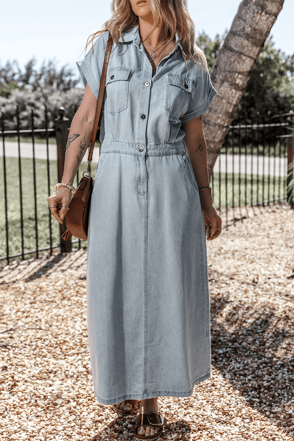 Jeanina® | Chic Denim Dress with Short Batwing Sleeves