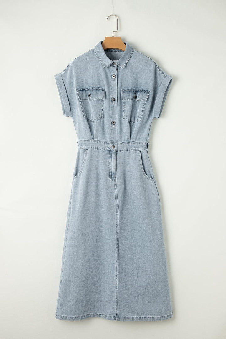 Jeanina® | Chic Denim Dress with Short Batwing Sleeves