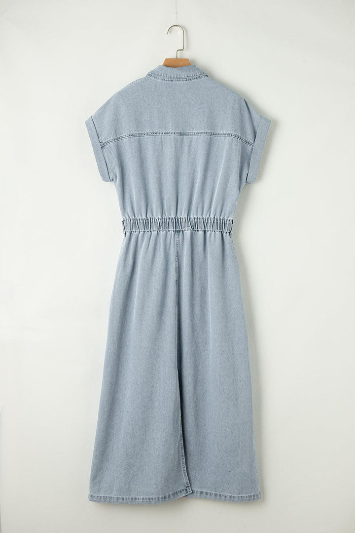 Jeanina® | Chic Denim Dress with Short Batwing Sleeves