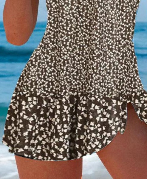 Coffee Strap Sleeveless Swimdress