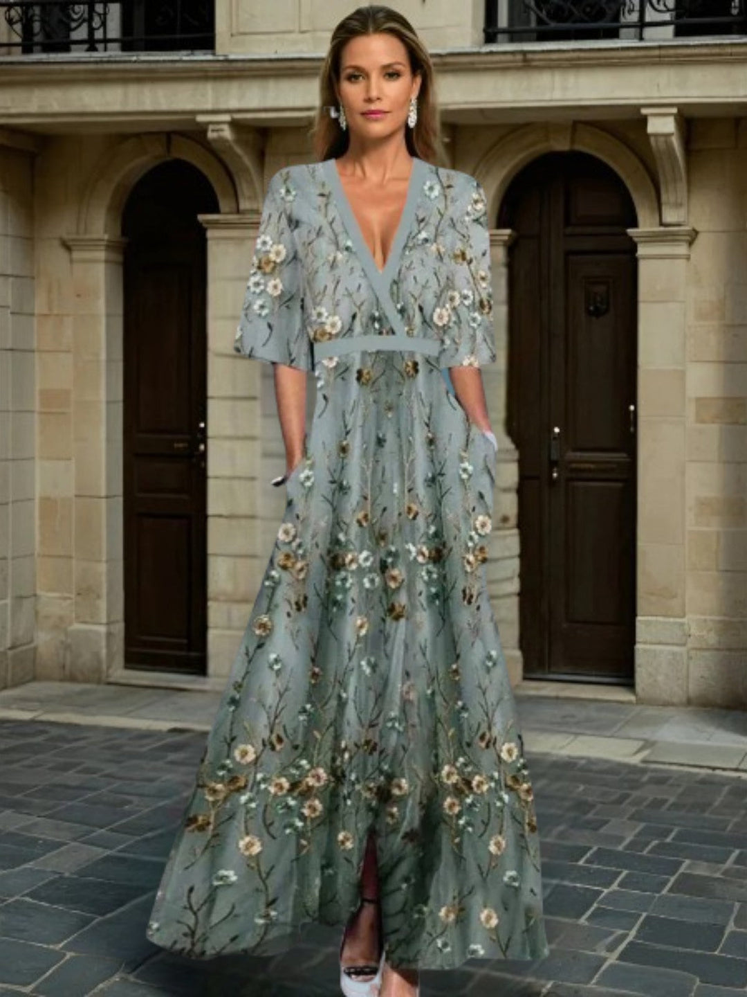 Hazel - Chic V-Neck Boho Dress with Belt