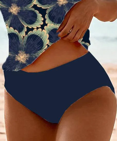 Navy Floral Print Sleeveless Swimwear