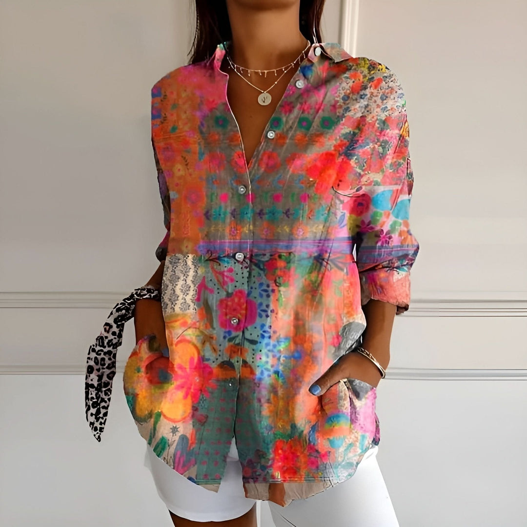Gwen™ - Retro Floral Pattern Blouse