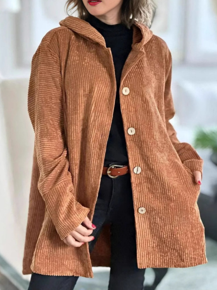 Polina - Cozy Hooded Corduroy Coat