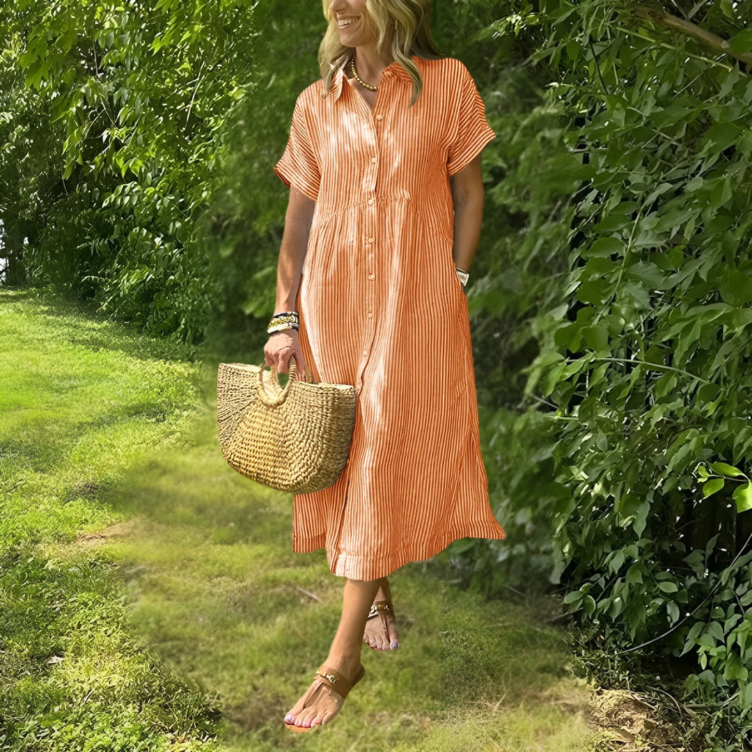 Fioria™ Flattering Striped Shirtdress