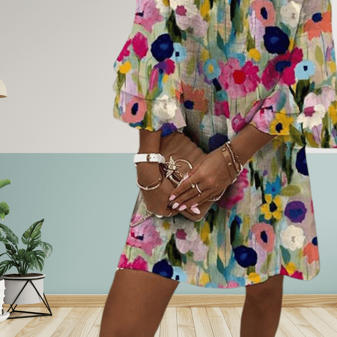 Filomena | Floral Print V-Neck Mini Dress