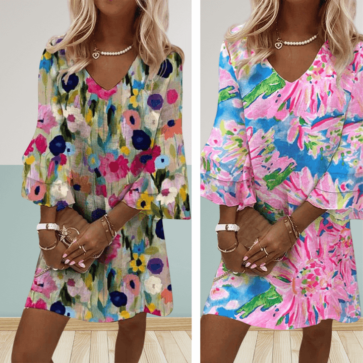 Filomena | Floral Print V-Neck Mini Dress