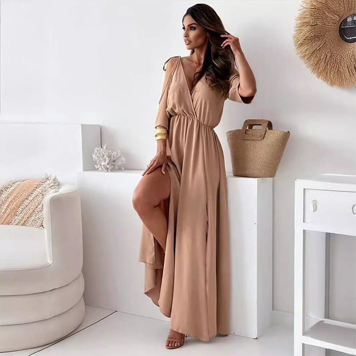Shanae - Chic V-Neck Dress Featuring a Side Slit