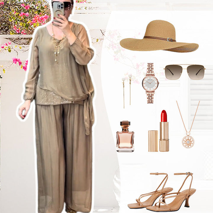 Thalia - Sequin Top and Wide-Leg Trousers Ensemble