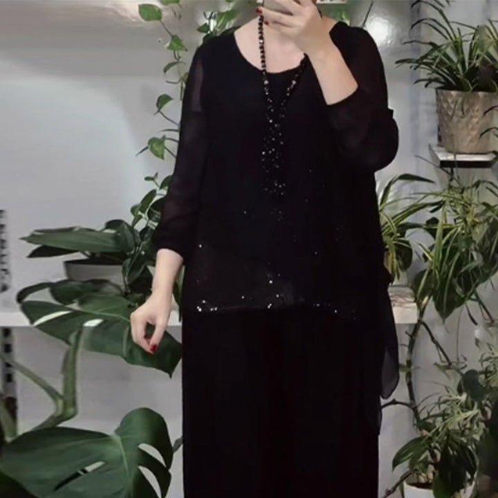 Thalia - Sequin Top and Wide-Leg Trousers Ensemble