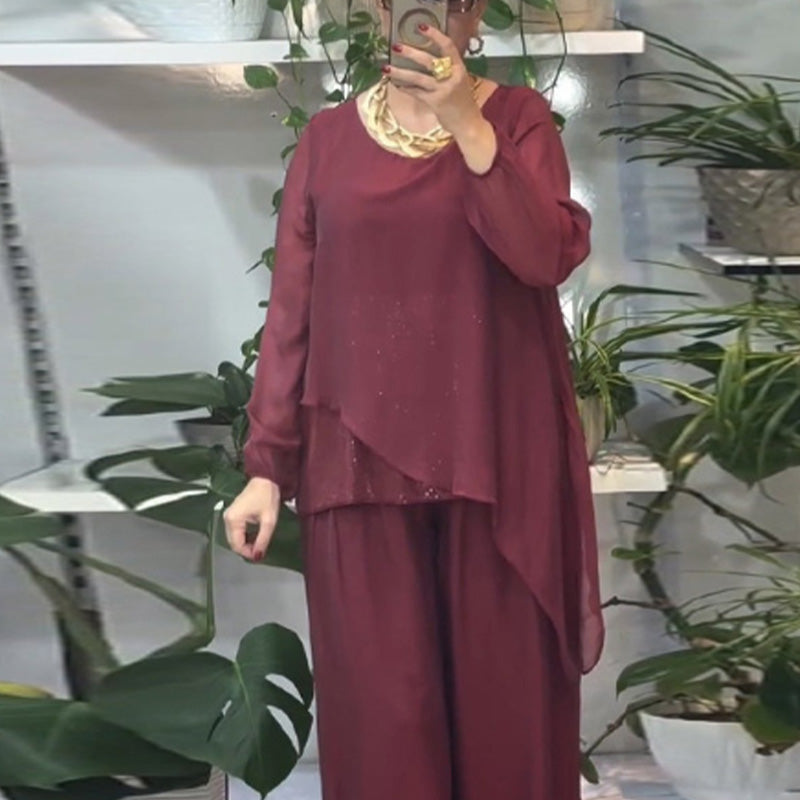 Thalia - Sequin Top and Wide-Leg Trousers Ensemble