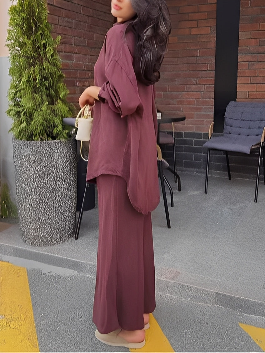 Evelore | Long-Sleeve Tie-Drawstring Shirt and Skirt Set - Effortless Elegance for Daily Confidence