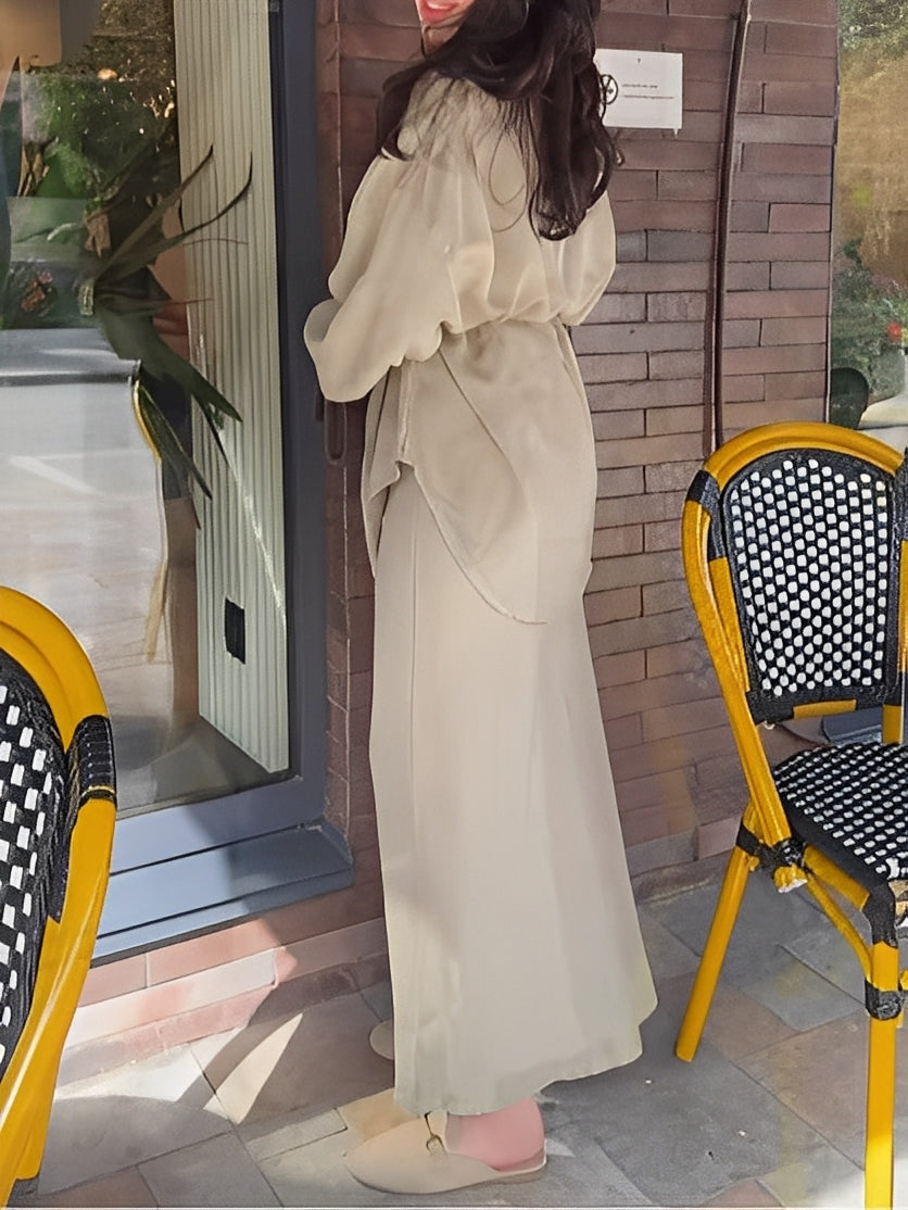 Evelore | Long-Sleeve Tie-Drawstring Shirt and Skirt Set - Effortless Elegance for Daily Confidence