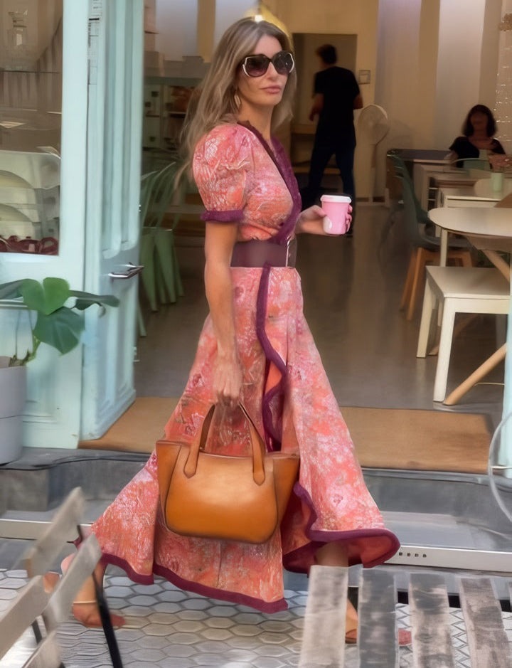 Vivi - Asymmetrical Skirt Long Dress with Short Puffed Sleeves