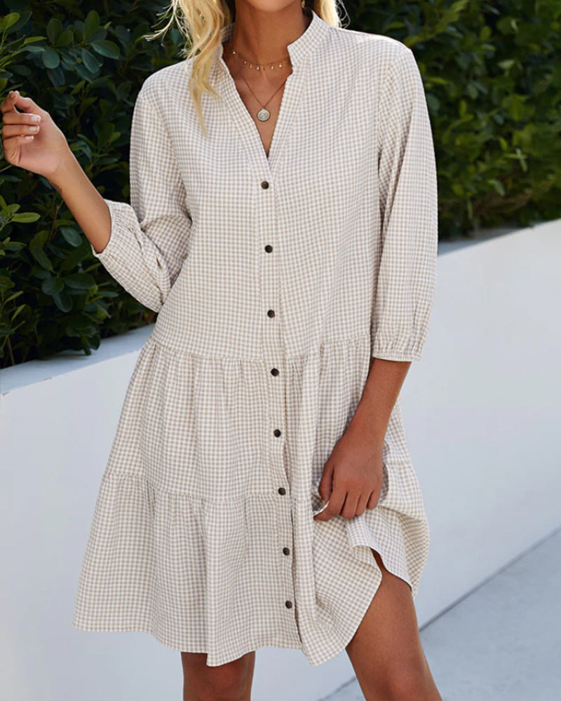 Colleen High-Collared Checkered Dress
