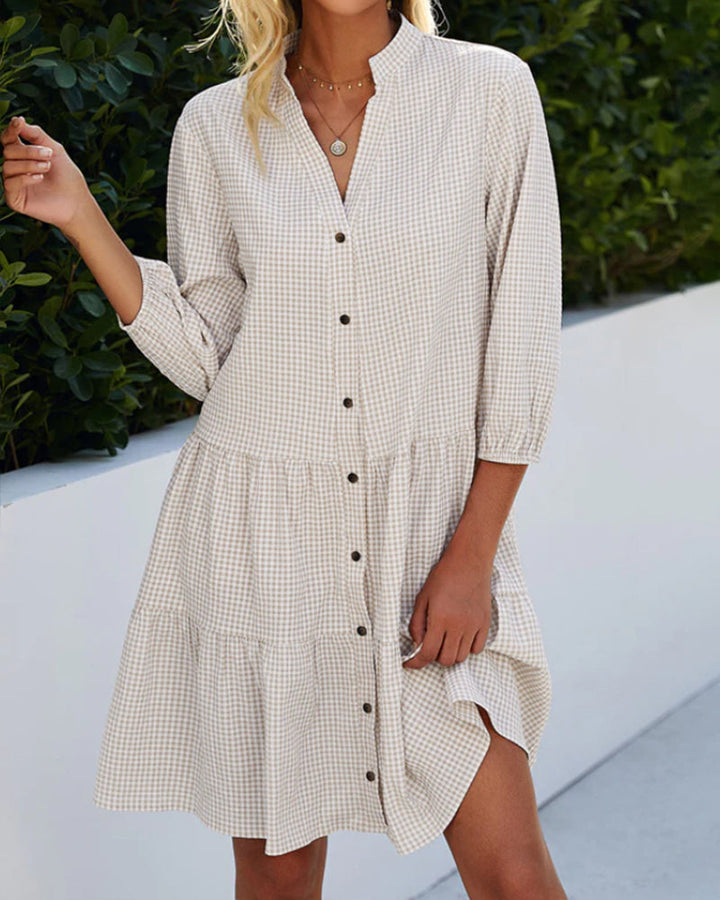 Colleen High-Collared Checkered Dress