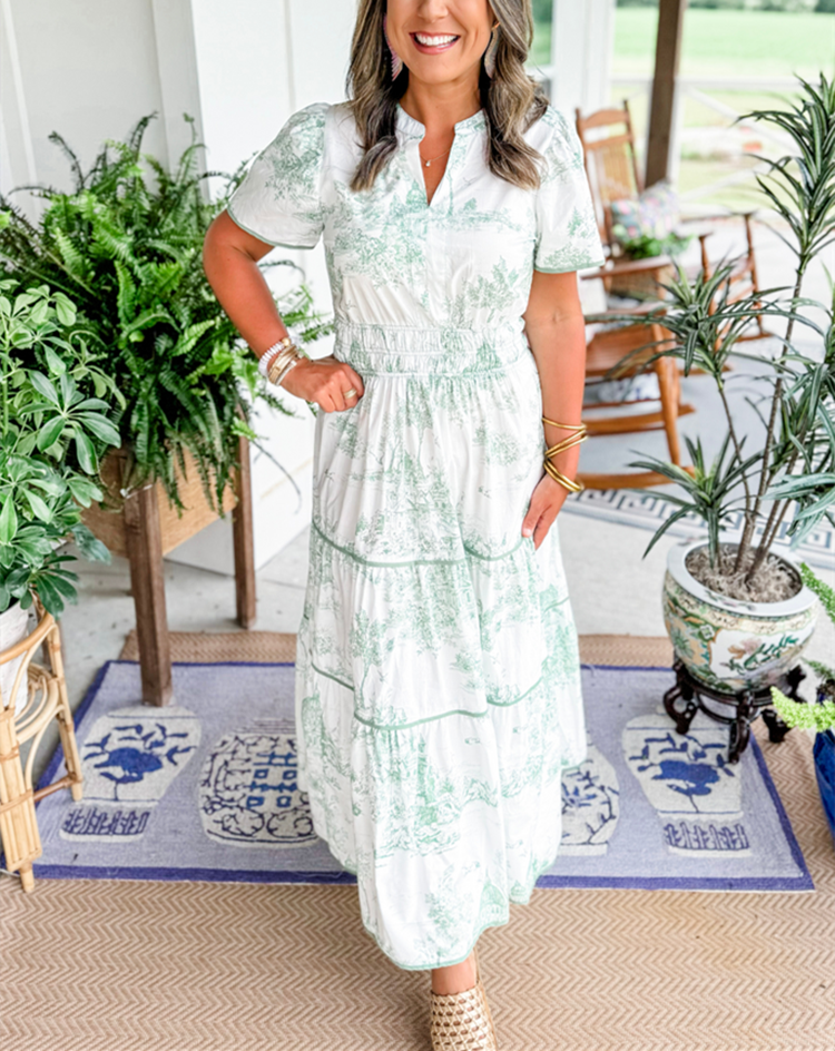 Flori – Ruched Print Tiered Maxi Dress