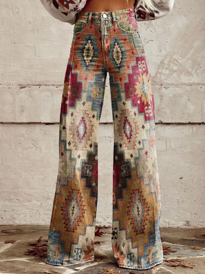 Vintage Flared Pants with Bohemian Patterns