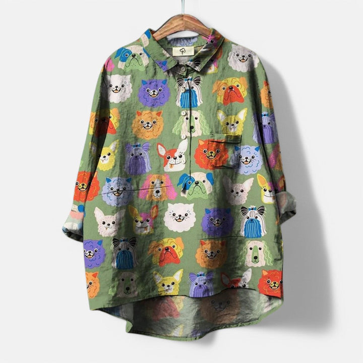 Frida Dog Mama | Stylish Modern Blouse Featuring Artistic Prints