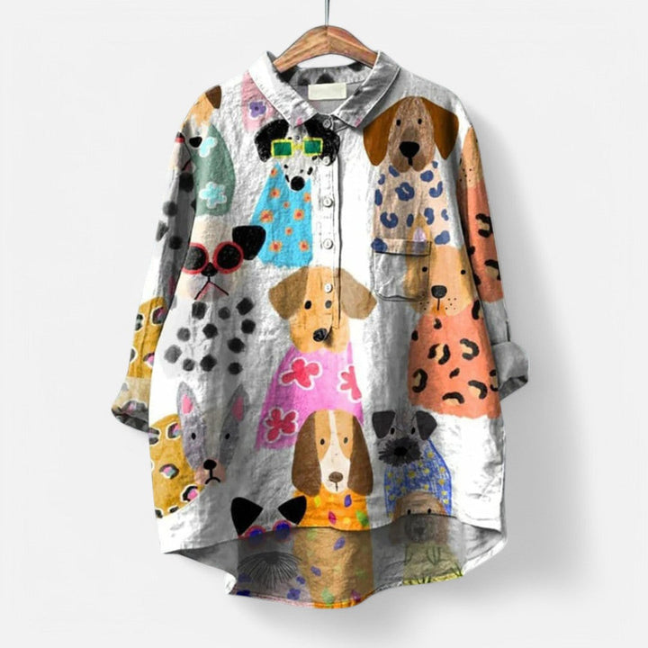 Frida Dog Mama | Stylish Modern Blouse Featuring Artistic Prints