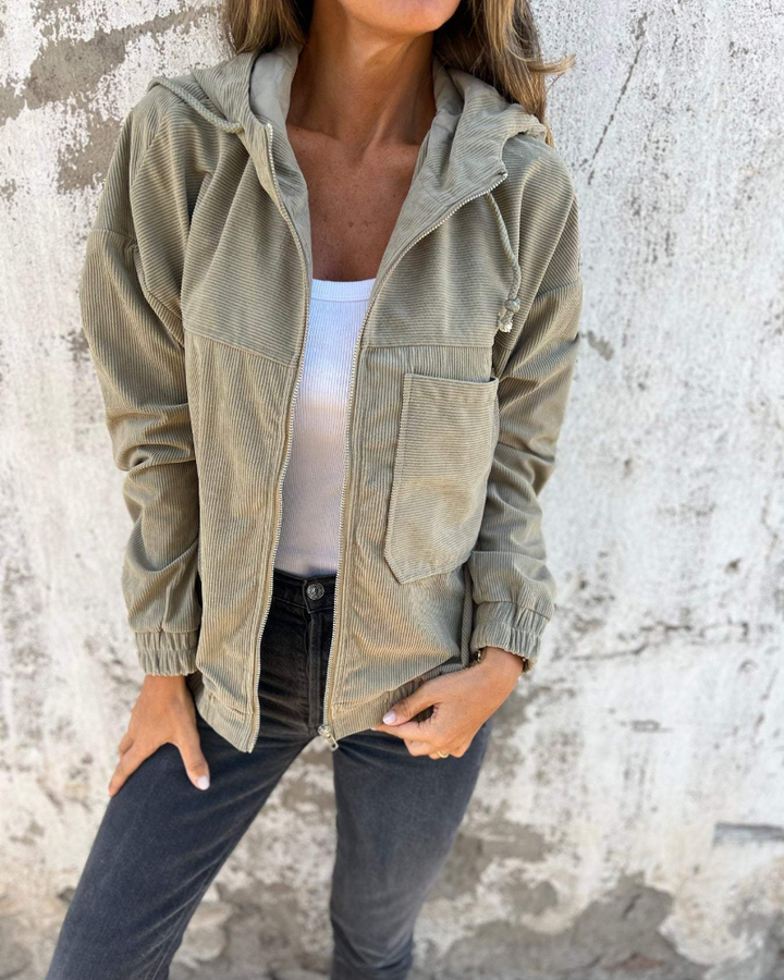 Danna - Corduroy Hooded Jacket with Zip