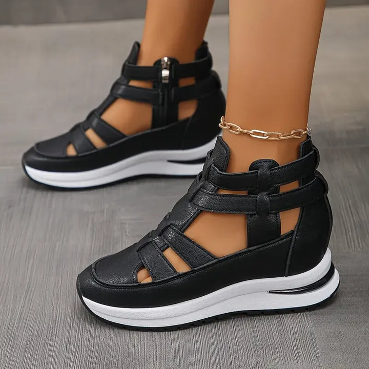 Delina - Chic Lightweight Wedge Sandal Featuring Side Zipper