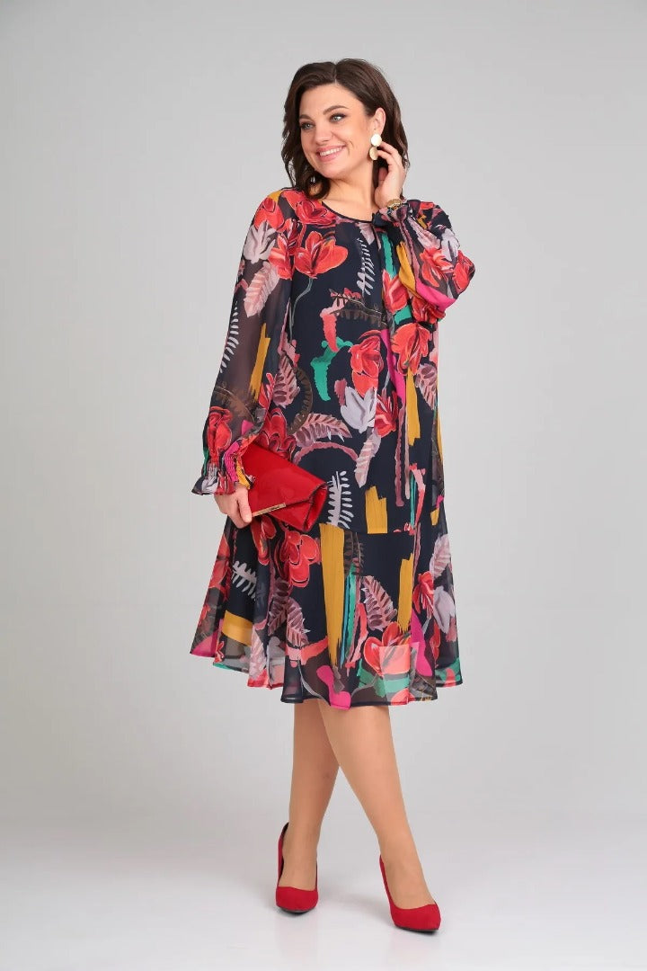 Linda | Midi Dress in Bold Floral Print