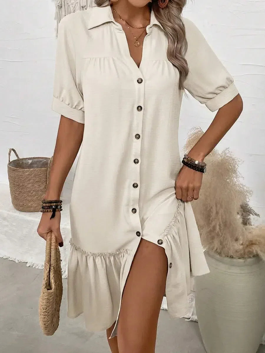Aliya – Button-Down Ruffle Hem Dress